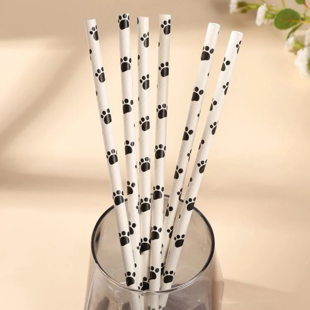 Paw Print Set of 10 Disposable Paper Straws